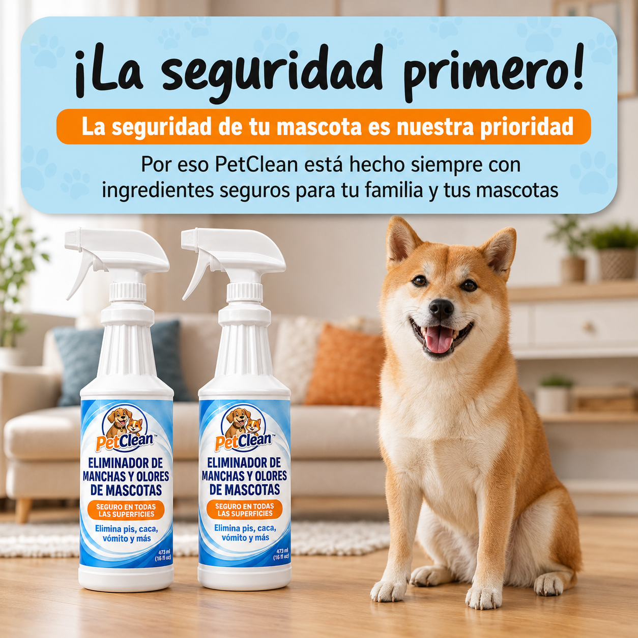 PetClean | Elimina manchas y olores de mascotas de raíz en cualquier superfice.