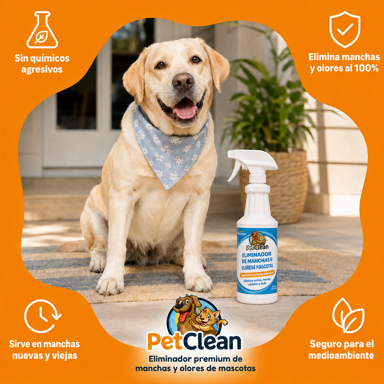 PetClean | Elimina manchas y olores de mascotas de raíz en cualquier superfice.